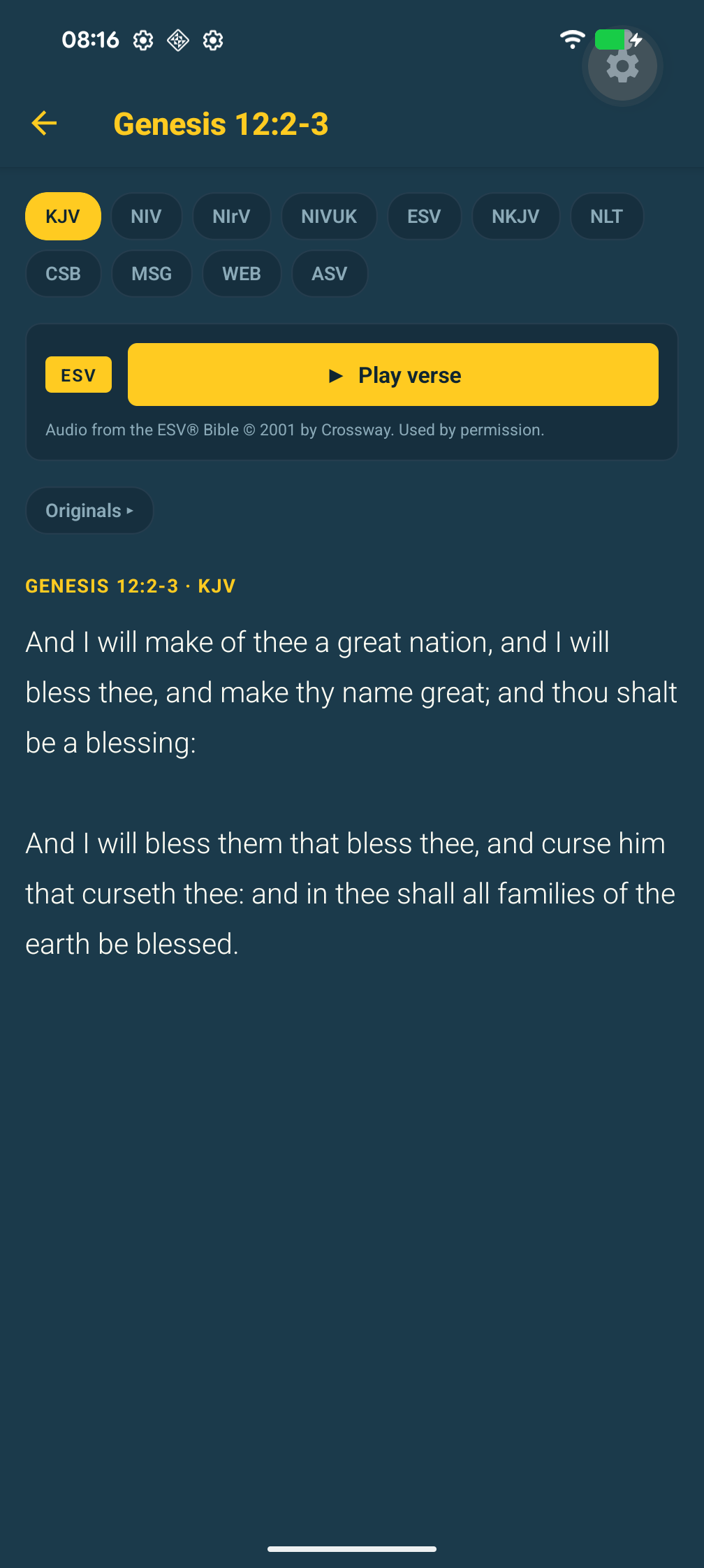 The verse modal, showing a passage in plain reading mode